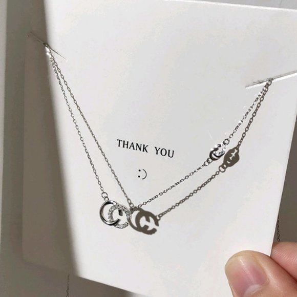 925 Sterling Silver Diamond Interlocking Necklce - Picture 3 of 4